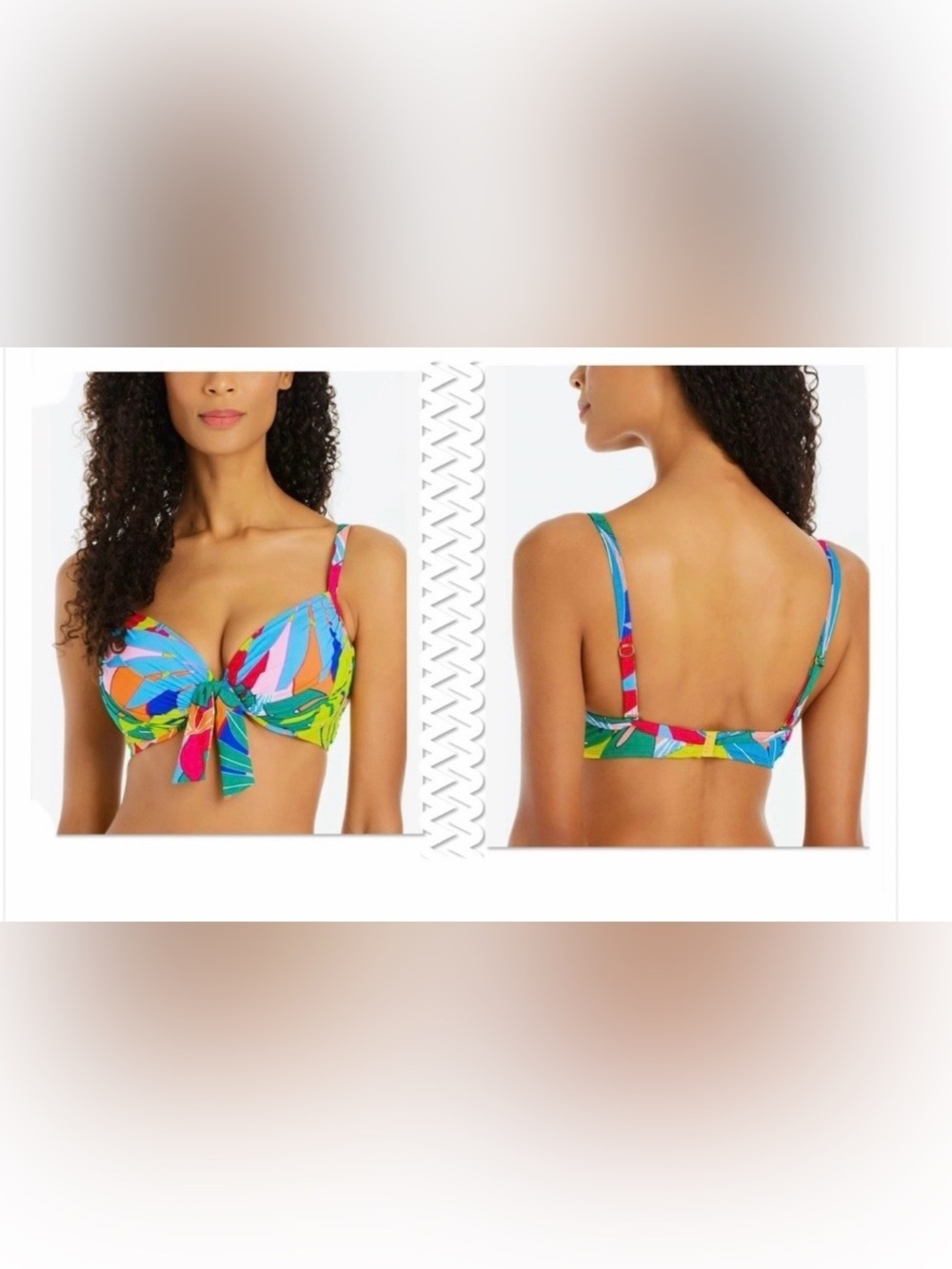 Blue Rod Beattie Life of The Party Tie Front Underwire Bra Top Size 38D